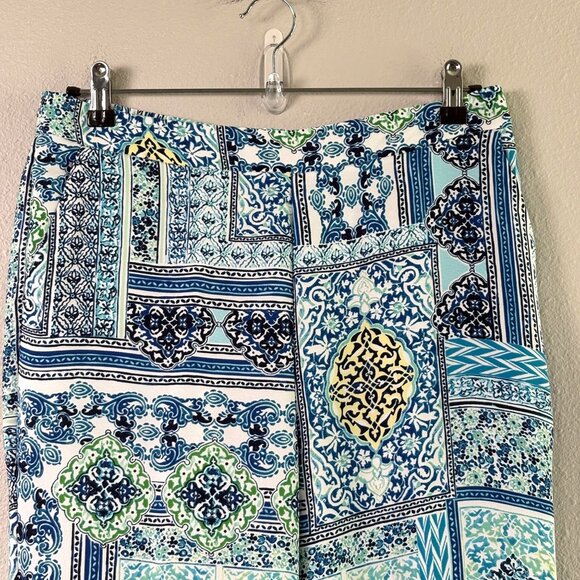 Chicos Wide Leg Crop Pull On Pant Petite 0.5P US 6P Blue Coastal Tile Print - Picture 2 of 12